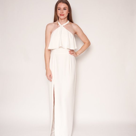 720. AMANDA UPRICHARD Piazza Maxi Dress Halter White S - Picture 1 of 7